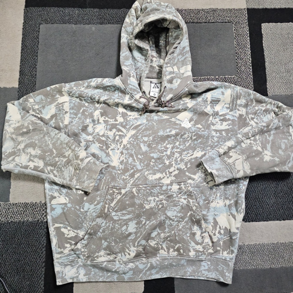 Nike ACG Hoodie Mens M Grey Blue Glacier Print DJ1425-072 Excellent